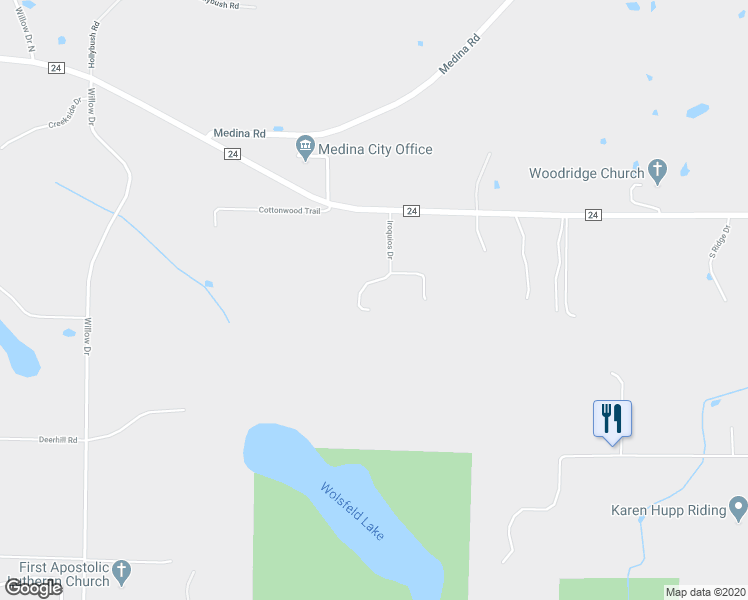 map of restaurants, bars, coffee shops, grocery stores, and more near 1910 Iroquios Drive in Long Lake