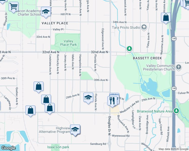 map of restaurants, bars, coffee shops, grocery stores, and more near 3015 Florida Avenue North in Minneapolis