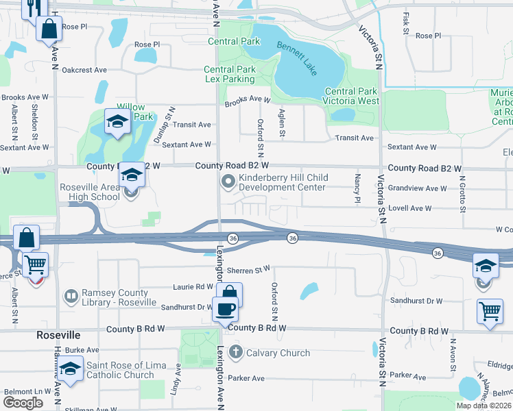 map of restaurants, bars, coffee shops, grocery stores, and more near 1033 Lovell Avenue West in Saint Paul