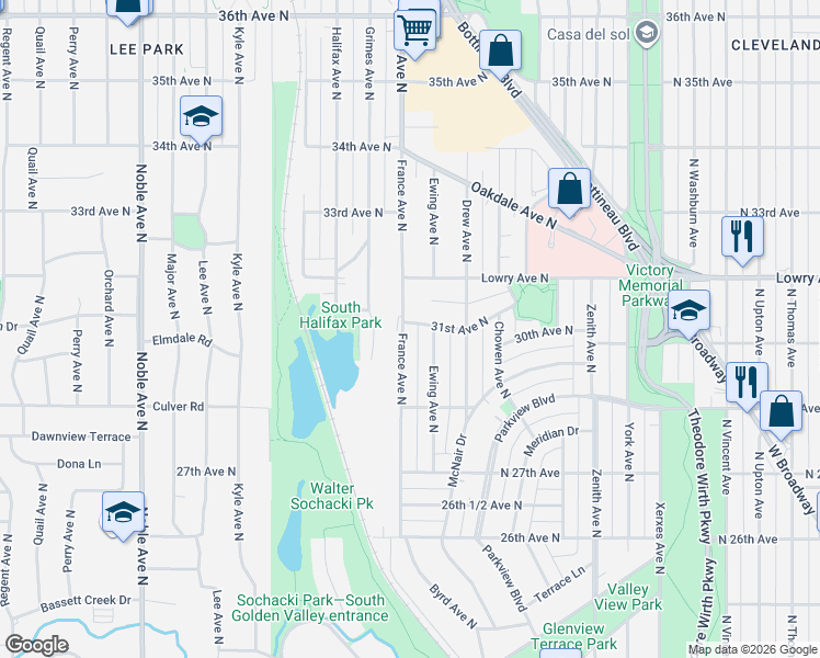 map of restaurants, bars, coffee shops, grocery stores, and more near 3012 France Avenue North in Minneapolis