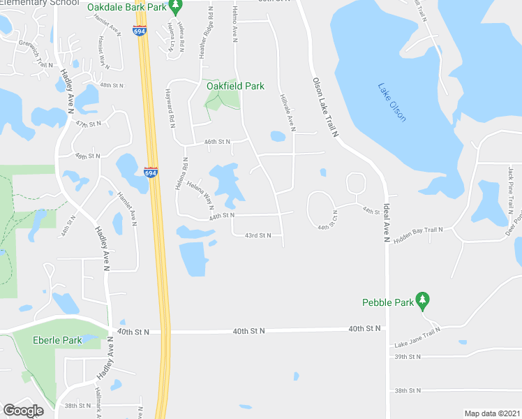 map of restaurants, bars, coffee shops, grocery stores, and more near 7592 44th Street North in Oakdale