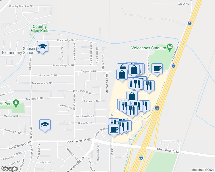 map of restaurants, bars, coffee shops, grocery stores, and more near 6498 Tepper Park Way Northeast in Keizer