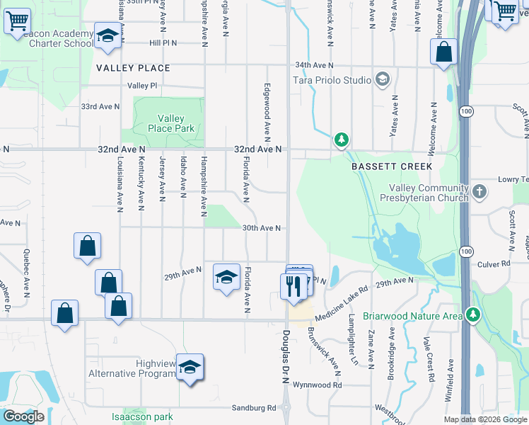map of restaurants, bars, coffee shops, grocery stores, and more near 3008 Florida Avenue North in Minneapolis