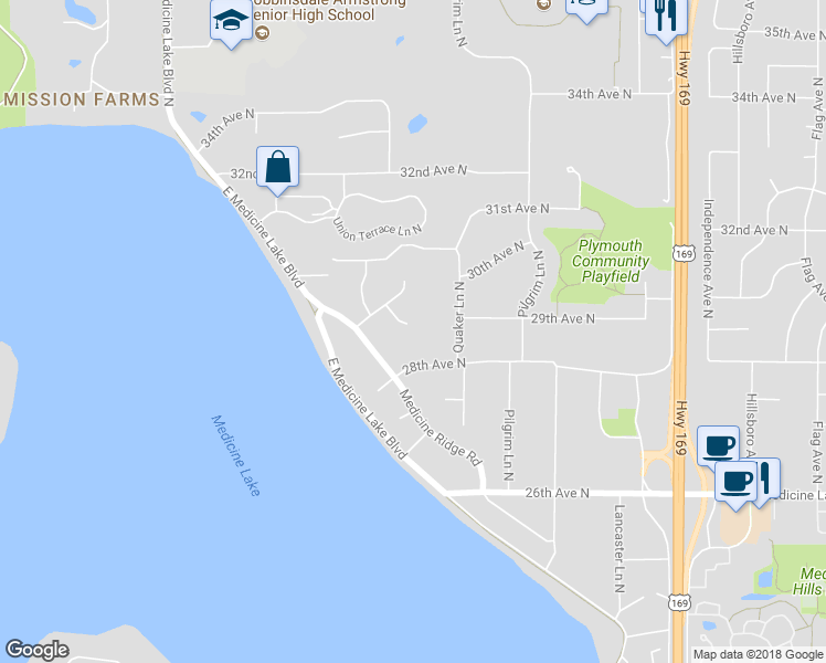 map of restaurants, bars, coffee shops, grocery stores, and more near 2805 Revere Circle North in Minneapolis