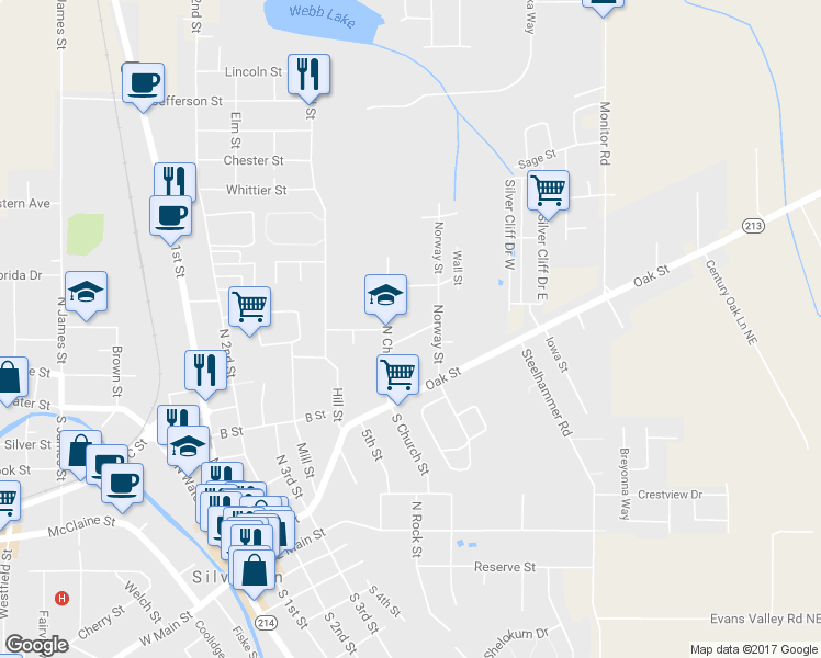 map of restaurants, bars, coffee shops, grocery stores, and more near 817 Chadwick Street in Silverton