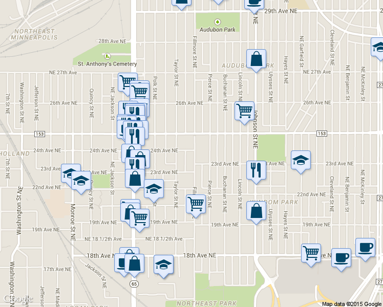 map of restaurants, bars, coffee shops, grocery stores, and more near 1114 24th Avenue Northeast in Minneapolis