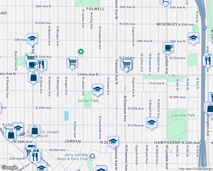 map of restaurants, bars, coffee shops, grocery stores, and more near 3019 North Girard Avenue in Minneapolis