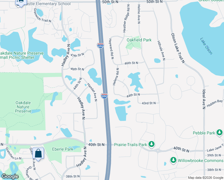 map of restaurants, bars, coffee shops, grocery stores, and more near 4430 Helena Road North in Oakdale