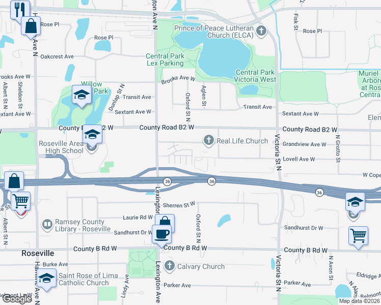 map of restaurants, bars, coffee shops, grocery stores, and more near 1033 Lovell Avenue West in Saint Paul