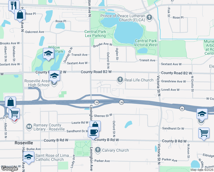 map of restaurants, bars, coffee shops, grocery stores, and more near 1033 Lovell Avenue West in Saint Paul