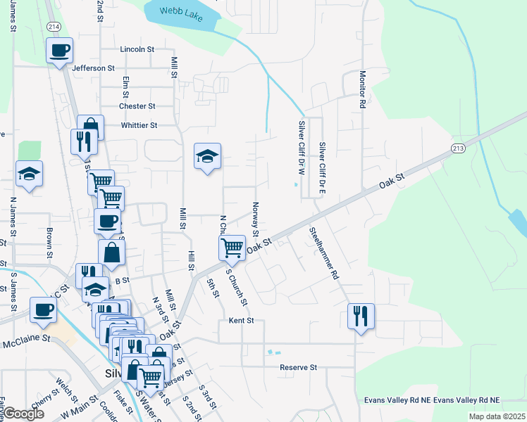 map of restaurants, bars, coffee shops, grocery stores, and more near 340 Norway St in Silverton