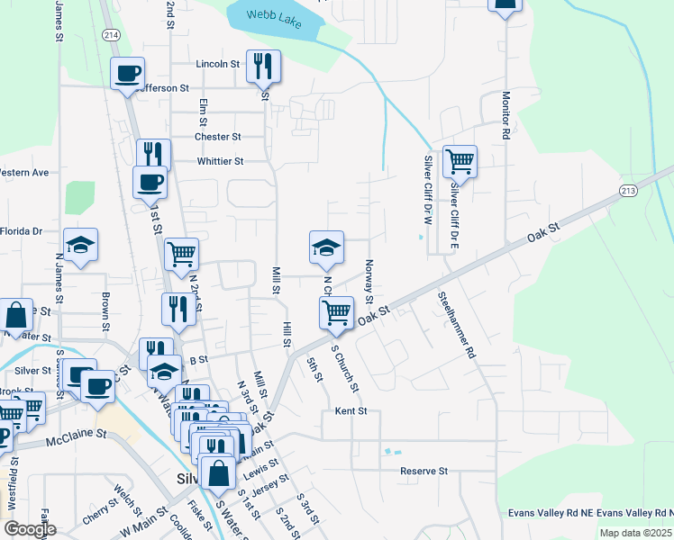 map of restaurants, bars, coffee shops, grocery stores, and more near 817 Chadwick Street in Silverton