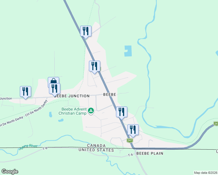 map of restaurants, bars, coffee shops, grocery stores, and more near 100 Rue Principale in Stanstead