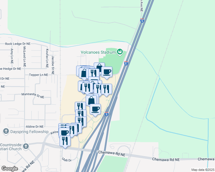 map of restaurants, bars, coffee shops, grocery stores, and more near 6450 Keizer Station Boulevard in Keizer