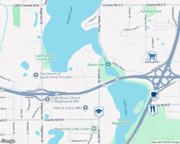 map of restaurants, bars, coffee shops, grocery stores, and more near 2395 Reidmond Avenue in Saint Paul