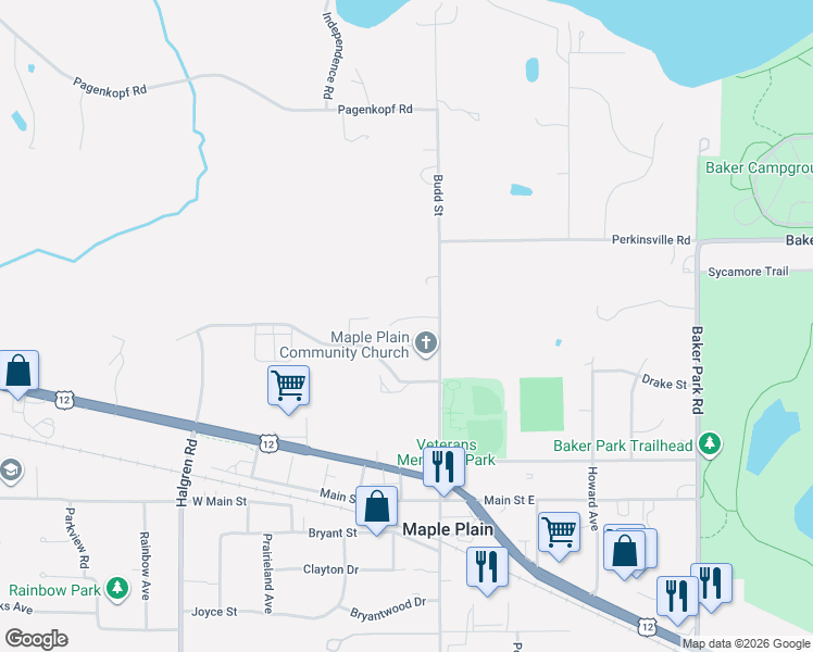 map of restaurants, bars, coffee shops, grocery stores, and more near 1880 Newport Street in Maple Plain