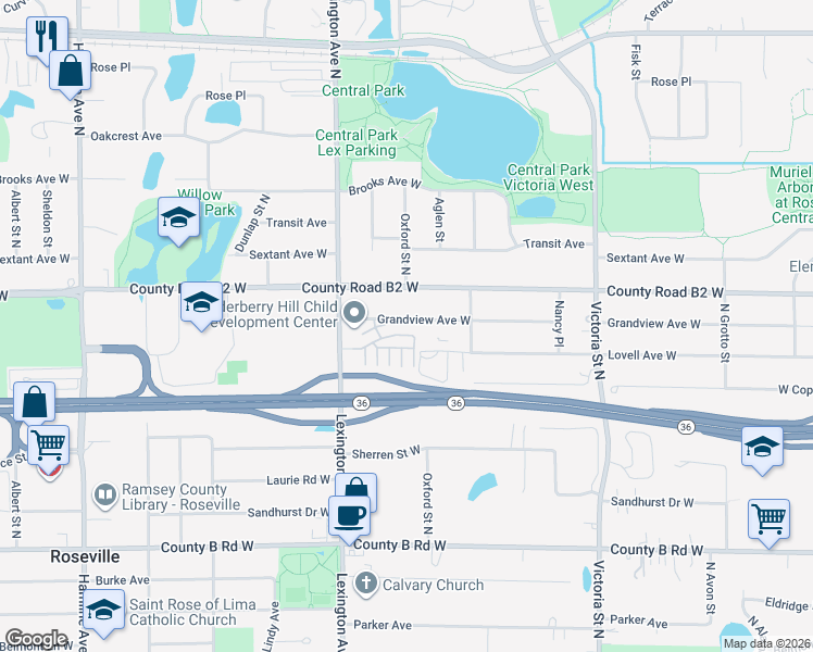 map of restaurants, bars, coffee shops, grocery stores, and more near 1033 Lovell Avenue West in Saint Paul