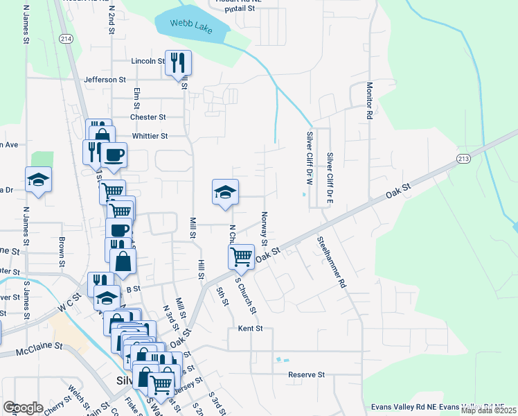 map of restaurants, bars, coffee shops, grocery stores, and more near 340 Norway Street in Silverton