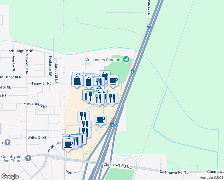 map of restaurants, bars, coffee shops, grocery stores, and more near 6450 Keizer Station Boulevard in Keizer