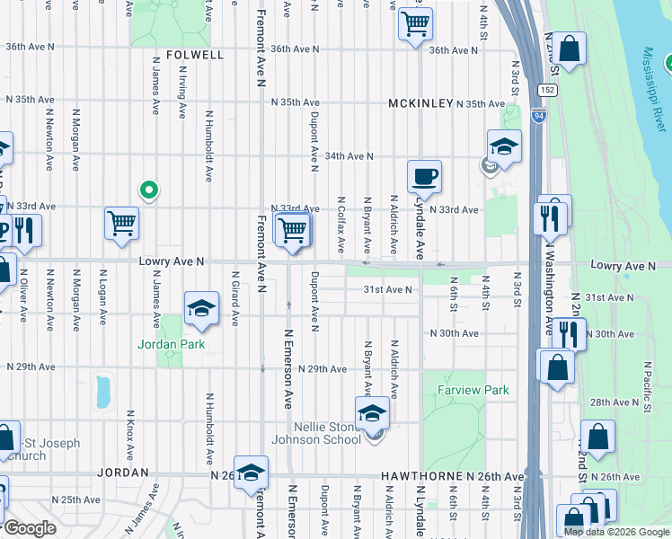 map of restaurants, bars, coffee shops, grocery stores, and more near 1014 Lowry Avenue North in Minneapolis