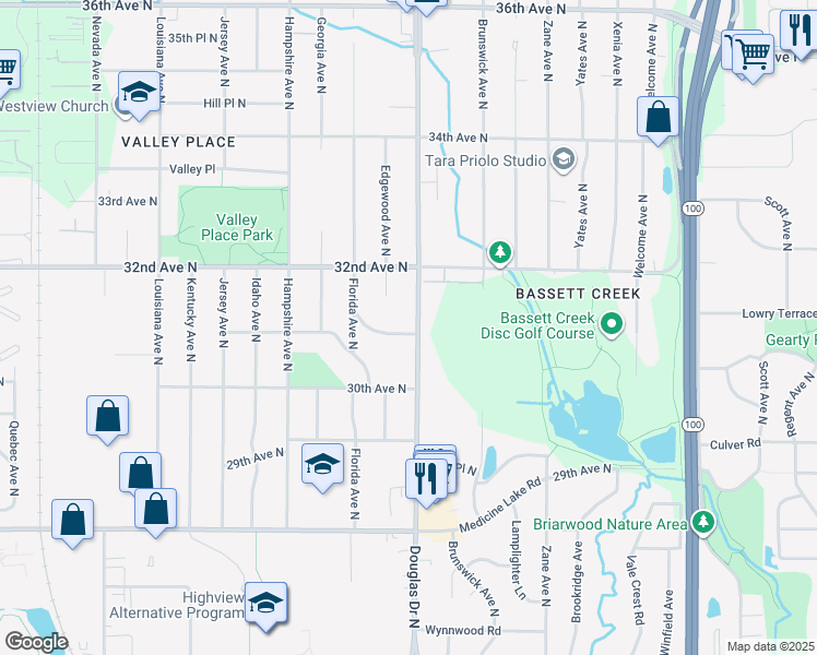 map of restaurants, bars, coffee shops, grocery stores, and more near 6300 31st Avenue North in Minneapolis