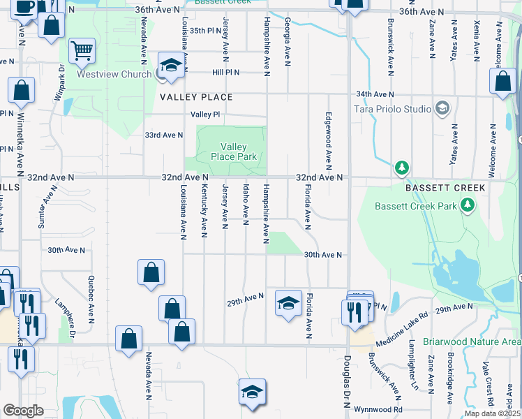 map of restaurants, bars, coffee shops, grocery stores, and more near 3116 Idaho Avenue North in Minneapolis