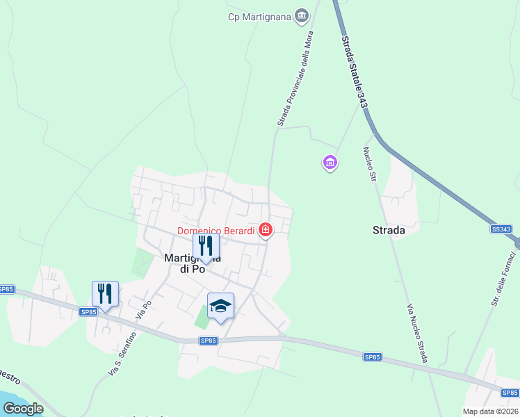 map of restaurants, bars, coffee shops, grocery stores, and more near 51 Strada Provinciale della Mora in Martignana di Po