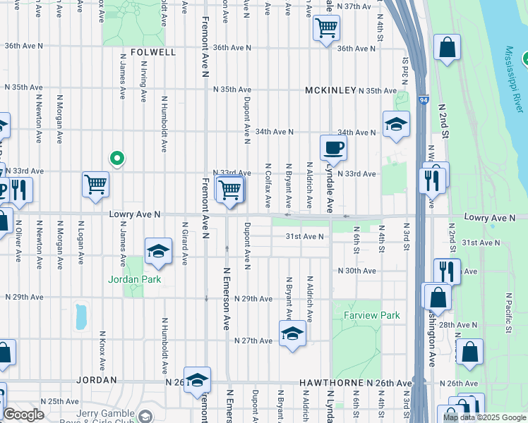 map of restaurants, bars, coffee shops, grocery stores, and more near 1014 Lowry Avenue North in Minneapolis