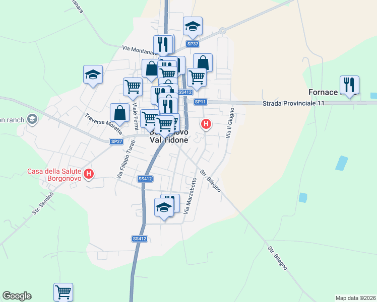 map of restaurants, bars, coffee shops, grocery stores, and more near 52 Via Bilegno in Borgonovo Val Tidone
