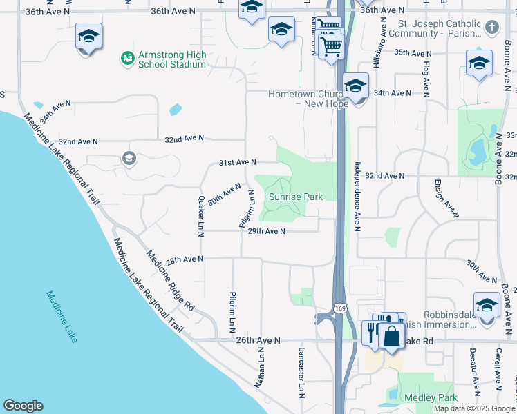 map of restaurants, bars, coffee shops, grocery stores, and more near 2945 Pilgrim Lane North in Plymouth