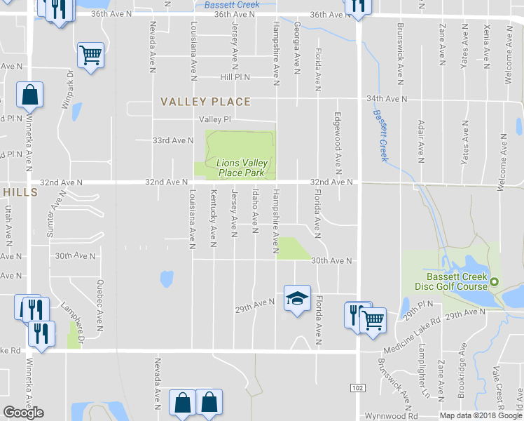 map of restaurants, bars, coffee shops, grocery stores, and more near 3116 Idaho Avenue North in Minneapolis