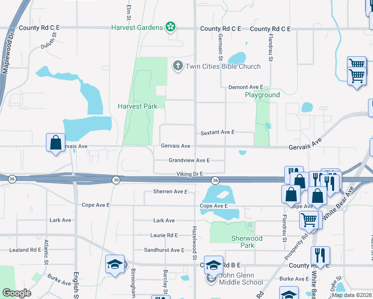 map of restaurants, bars, coffee shops, grocery stores, and more near 1524 Gervais Avenue in Saint Paul