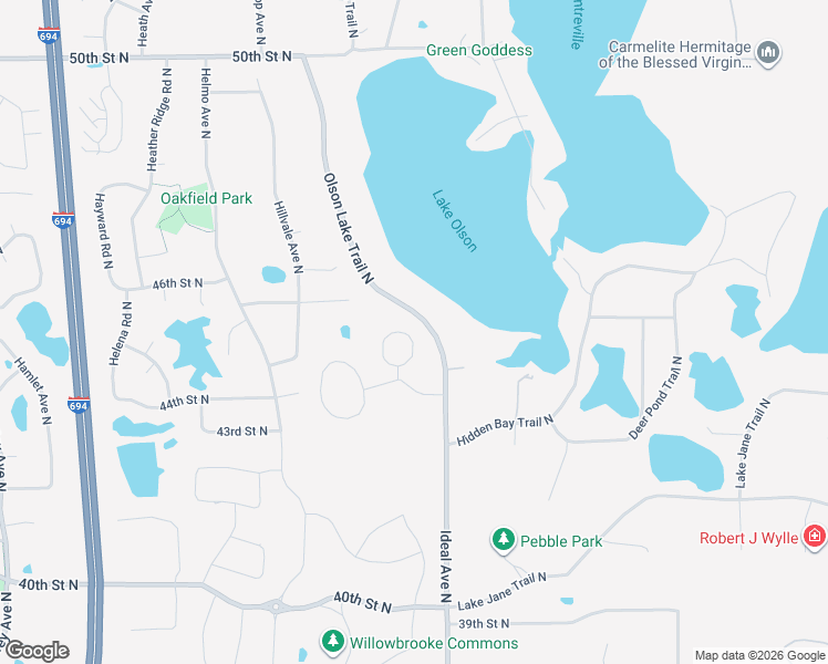 map of restaurants, bars, coffee shops, grocery stores, and more near 4430 Holm Oak Lane North in Oakdale