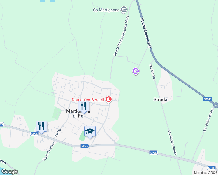 map of restaurants, bars, coffee shops, grocery stores, and more near 51 Strada Provinciale della Mora in Martignana di Po
