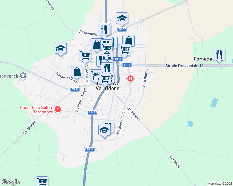 map of restaurants, bars, coffee shops, grocery stores, and more near 52 Via Bilegno in Borgonovo Val Tidone