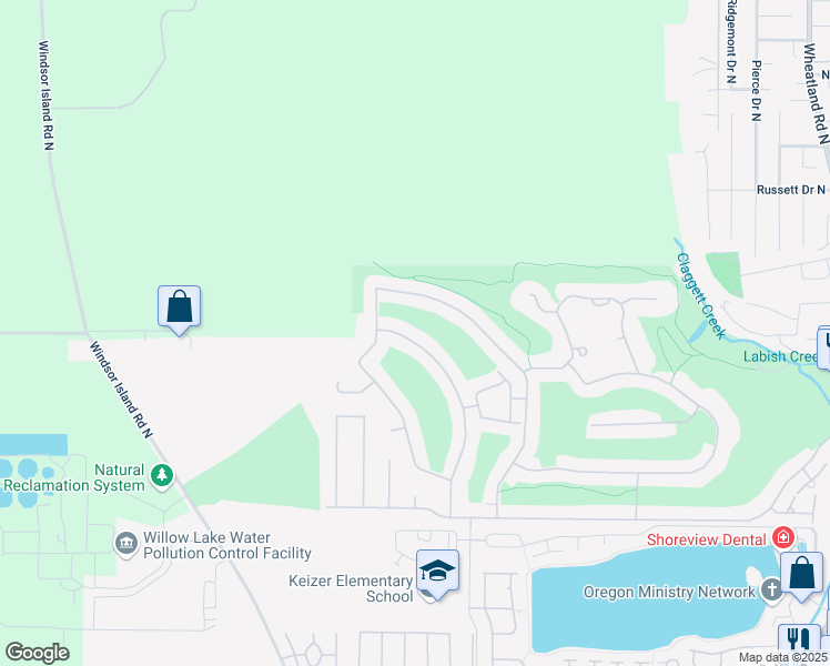 map of restaurants, bars, coffee shops, grocery stores, and more near 6468 Crampton Drive in Keizer
