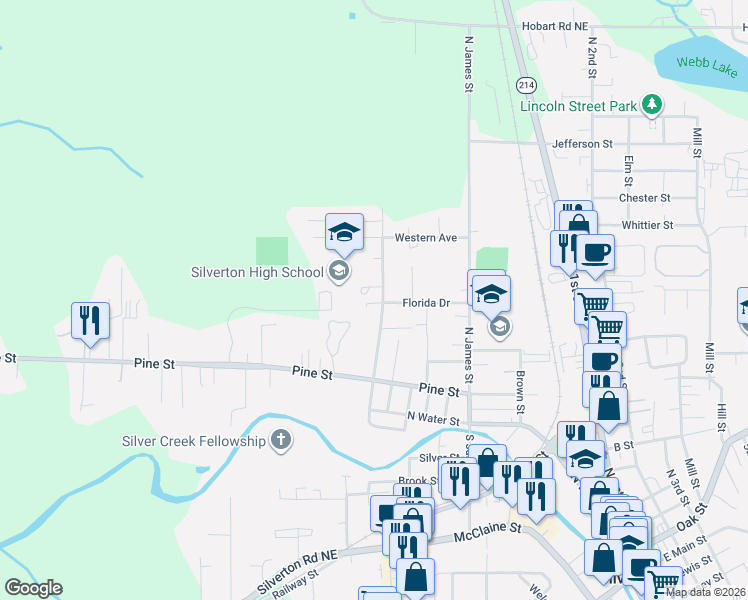 map of restaurants, bars, coffee shops, grocery stores, and more near 433 Grant Street in Silverton