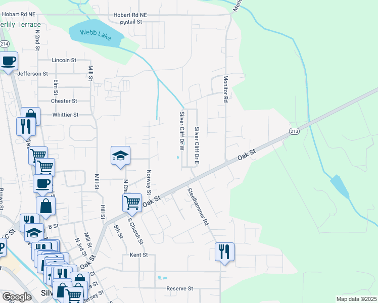 map of restaurants, bars, coffee shops, grocery stores, and more near 56 Clifford Boulevard in Silverton