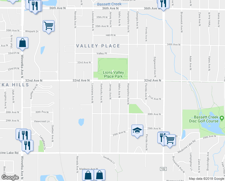 map of restaurants, bars, coffee shops, grocery stores, and more near 3126 Jersey Avenue North in Minneapolis