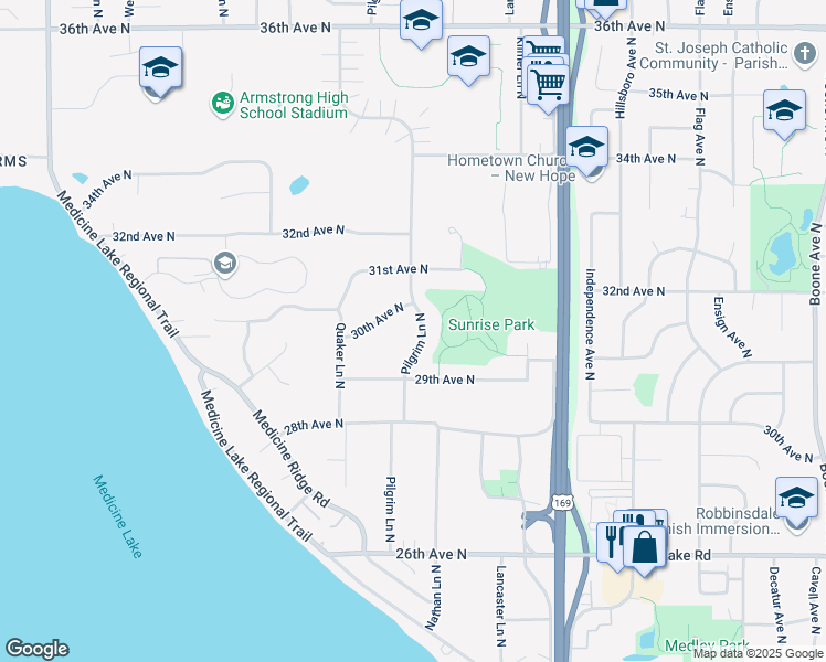 map of restaurants, bars, coffee shops, grocery stores, and more near 2945 Pilgrim Lane North in Plymouth