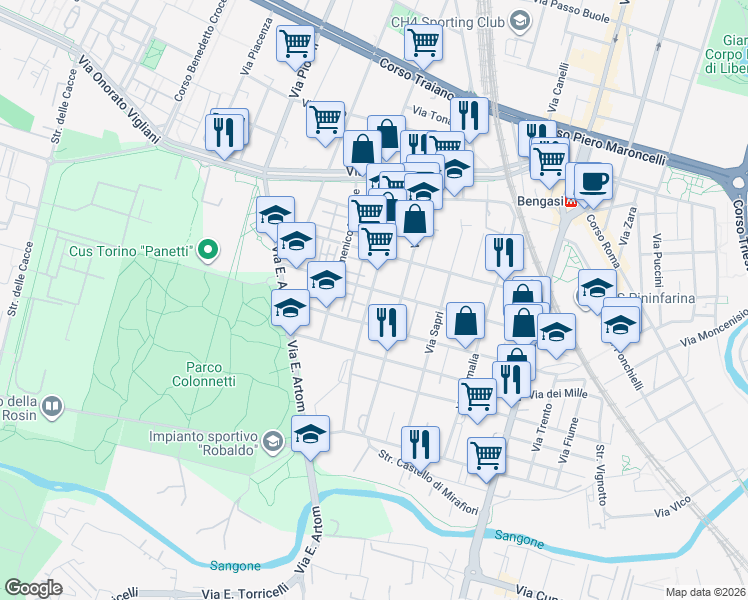 map of restaurants, bars, coffee shops, grocery stores, and more near 49 Via Fratelli de Maistre in Torino