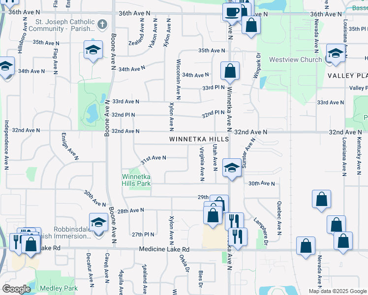 map of restaurants, bars, coffee shops, grocery stores, and more near 3110 Wisconsin Avenue North in Minneapolis
