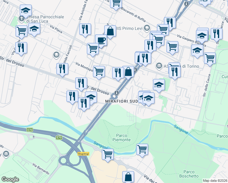 map of restaurants, bars, coffee shops, grocery stores, and more near 594 Corso Unione Sovietica in Torino