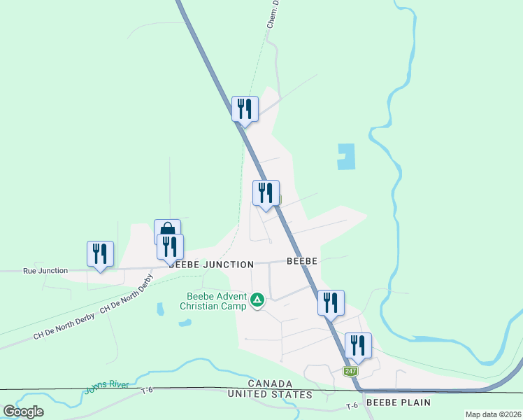 map of restaurants, bars, coffee shops, grocery stores, and more near 4 Rue Lajeunesse in Stanstead