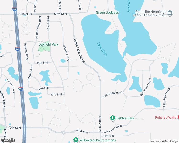 map of restaurants, bars, coffee shops, grocery stores, and more near 4430 Holm Oak Lane North in Oakdale