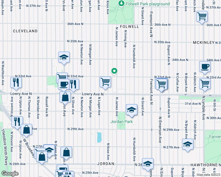 map of restaurants, bars, coffee shops, grocery stores, and more near 1724 County Road 153 in Minneapolis