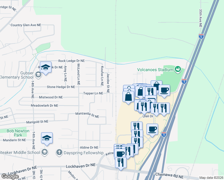 map of restaurants, bars, coffee shops, grocery stores, and more near 6498 Tepper Park Way Northeast in Keizer