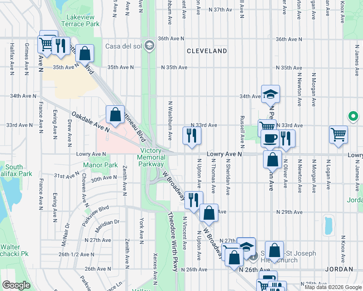 map of restaurants, bars, coffee shops, grocery stores, and more near in Minneapolis