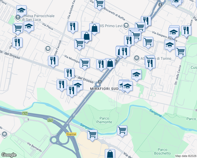 map of restaurants, bars, coffee shops, grocery stores, and more near 590-594 Corso Unione Sovietica in Turin