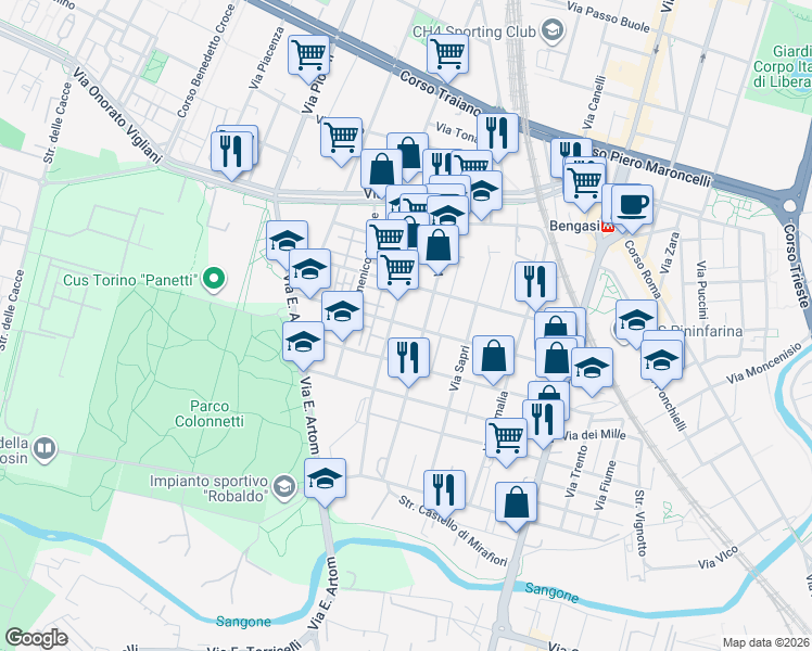 map of restaurants, bars, coffee shops, grocery stores, and more near 49 Via Fratelli de Maistre in Turin